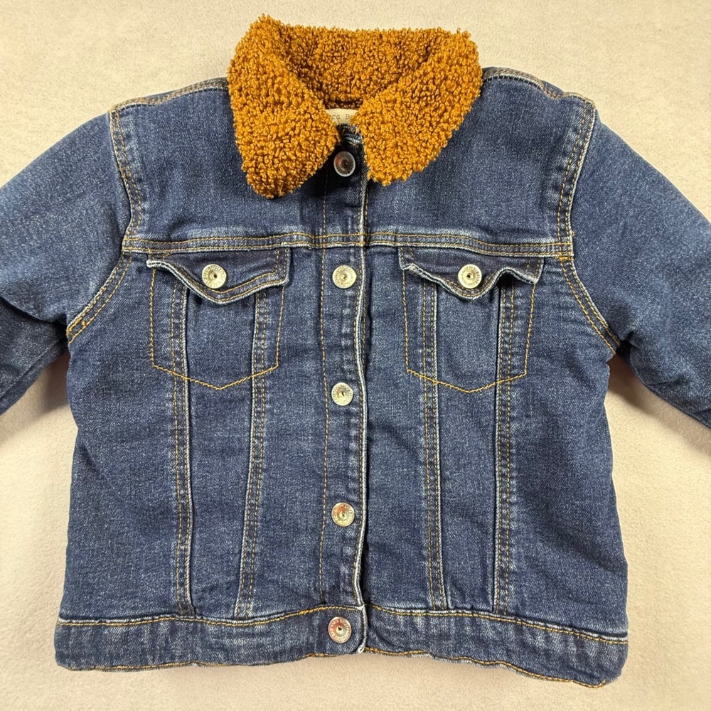 Zara Baby Denim Jacket Blue Faux Shearling Lined Trucker Coat Toddler 2/3 Years